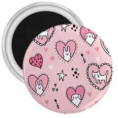 Cartoon Cute Valentines Day Doodle Heart Love Flower Seamless Pattern Vector 3  Magnets by Apen