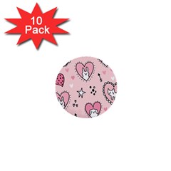 Cartoon Cute Valentines Day Doodle Heart Love Flower Seamless Pattern Vector 1  Mini Buttons (10 Pack)  by Apen