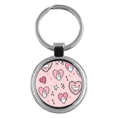 Cartoon Cute Valentines Day Doodle Heart Love Flower Seamless Pattern Vector Key Chain (round)