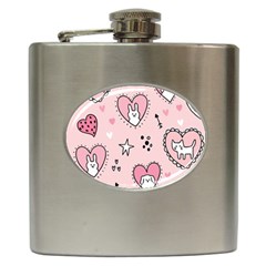 Cartoon Cute Valentines Day Doodle Heart Love Flower Seamless Pattern Vector Hip Flask (6 Oz) by Apen