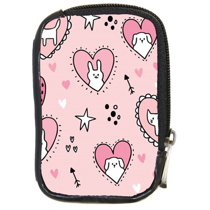 Cartoon Cute Valentines Day Doodle Heart Love Flower Seamless Pattern Vector Compact Camera Leather Case