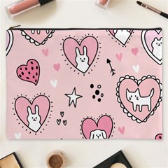 Cartoon Cute Valentines Day Doodle Heart Love Flower Seamless Pattern Vector Cosmetic Bag (xxxl) by Apen