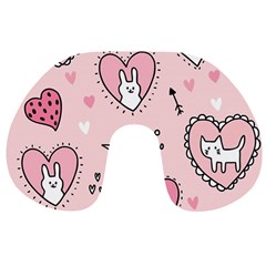 Cartoon Cute Valentines Day Doodle Heart Love Flower Seamless Pattern Vector Travel Neck Pillow by Apen