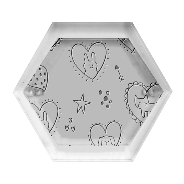 Cartoon Cute Valentines Day Doodle Heart Love Flower Seamless Pattern Vector Hexagon Wood Jewelry Box