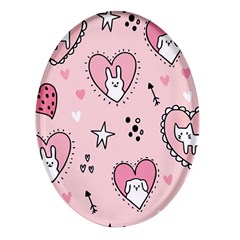 Cartoon Cute Valentines Day Doodle Heart Love Flower Seamless Pattern Vector Oval Glass Fridge Magnet (4 Pack) by Apen