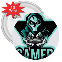 Gamer Illustration Gamer Video Game Logo 3  Buttons (10 Pack)  by Sarkoni