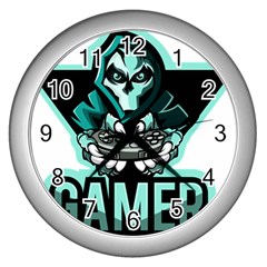 Gamer Illustration Gamer Video Game Logo Wall Clock (silver) by Sarkoni