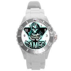 Gamer Illustration Gamer Video Game Logo Round Plastic Sport Watch (l) by Sarkoni