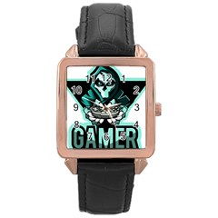 Gamer Illustration Gamer Video Game Logo Rose Gold Leather Watch  by Sarkoni