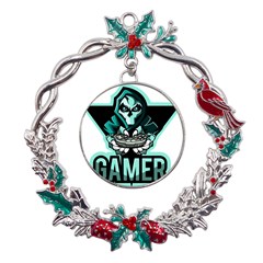 Gamer Illustration Gamer Video Game Logo Metal X mas Wreath Holly Leaf Ornament