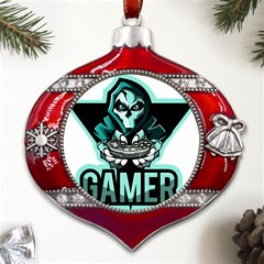 Gamer Illustration Gamer Video Game Logo Metal Snowflake And Bell Red Ornament by Sarkoni