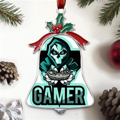 Gamer Illustration Gamer Video Game Logo Metal Holly Leaf Bell Ornament by Sarkoni