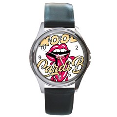 Music Hip Hop Text Black White 3d Round Metal Watch by Sarkoni