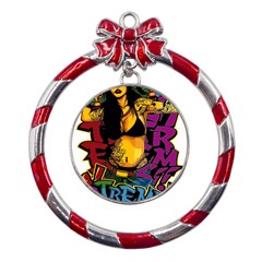 Xtreme Skateboard Graffiti Metal Red Ribbon Round Ornament by Sarkoni