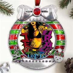 Xtreme Skateboard Graffiti Metal X mas Ribbon With Red Crystal Round Ornament by Sarkoni