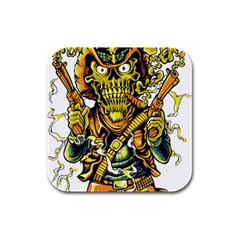 Cowboy Skeleton With Gun Illustration Rubber Square Coaster (4 Pack) by Sarkoni