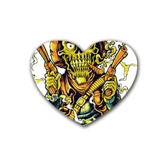 Cowboy Skeleton With Gun Illustration Rubber Heart Coaster (4 Pack) by Sarkoni