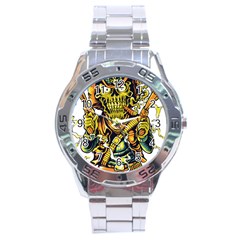 Cowboy Skeleton With Gun Illustration Stainless Steel Analogue Watch by Sarkoni