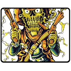 Cowboy Skeleton With Gun Illustration Two Sides Fleece Blanket (medium) by Sarkoni