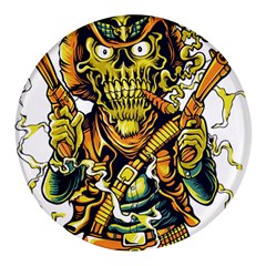 Cowboy Skeleton With Gun Illustration Round Glass Fridge Magnet (4 Pack)