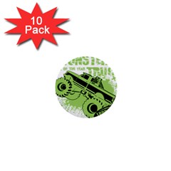 Monster Truck Illustration Green Car 1  Mini Buttons (10 Pack)  by Sarkoni