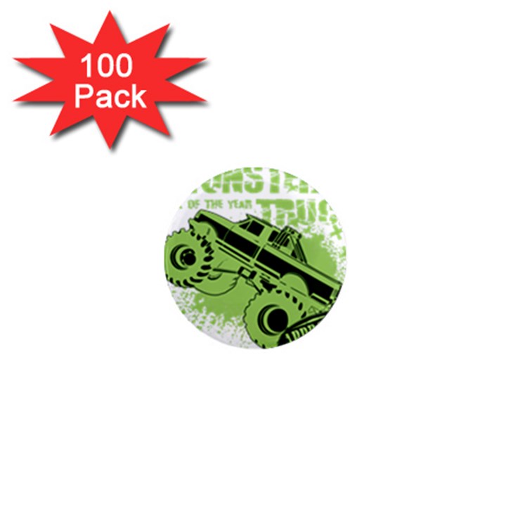 Monster Truck Illustration Green Car 1  Mini Magnets (100 pack) 