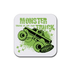 Monster Truck Illustration Green Car Rubber Coaster (square) by Sarkoni