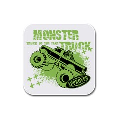 Monster Truck Illustration Green Car Rubber Square Coaster (4 Pack) by Sarkoni