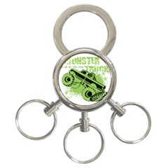 Monster Truck Illustration Green Car 3-ring Key Chain by Sarkoni