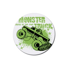 Monster Truck Illustration Green Car Rubber Coaster (round) by Sarkoni