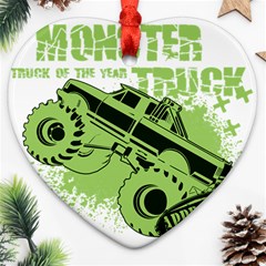 Monster Truck Illustration Green Car Heart Ornament (two Sides) by Sarkoni