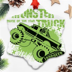 Monster Truck Illustration Green Car Snowflake Ornament (two Sides) by Sarkoni