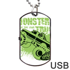 Monster Truck Illustration Green Car Dog Tag Usb Flash (one Side) by Sarkoni