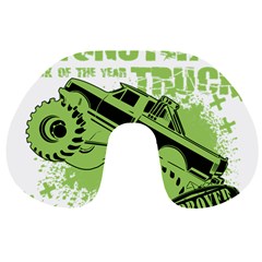 Monster Truck Illustration Green Car Travel Neck Pillow by Sarkoni