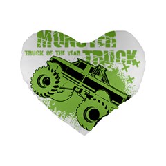 Monster Truck Illustration Green Car Standard 16  Premium Flano Heart Shape Cushions by Sarkoni