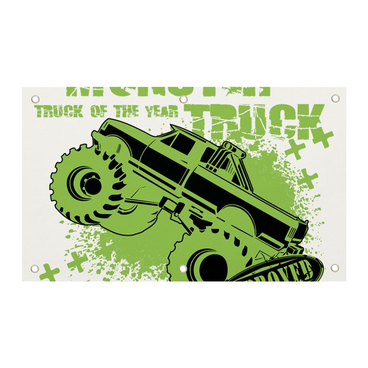 Monster Truck Illustration Green Car Banner and Sign 5  x 3 