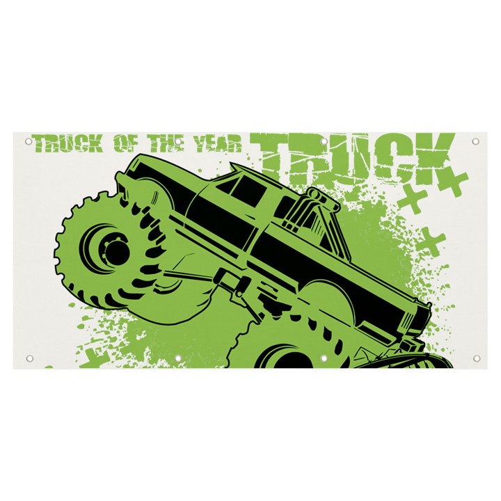 Monster Truck Illustration Green Car Banner and Sign 8  x 4 