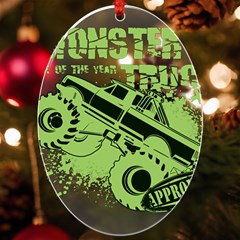 Monster Truck Illustration Green Car Uv Print Acrylic Ornament Oval by Sarkoni