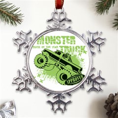 Monster Truck Illustration Green Car Metal Large Snowflake Ornament by Sarkoni