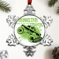 Monster Truck Illustration Green Car Metal Small Snowflake Ornament by Sarkoni