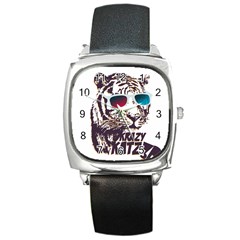 Krazy Katz 3d Tiger Roar Animal Square Metal Watch by Sarkoni