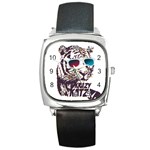 Krazy Katz 3d Tiger Roar Animal Square Metal Watch Front