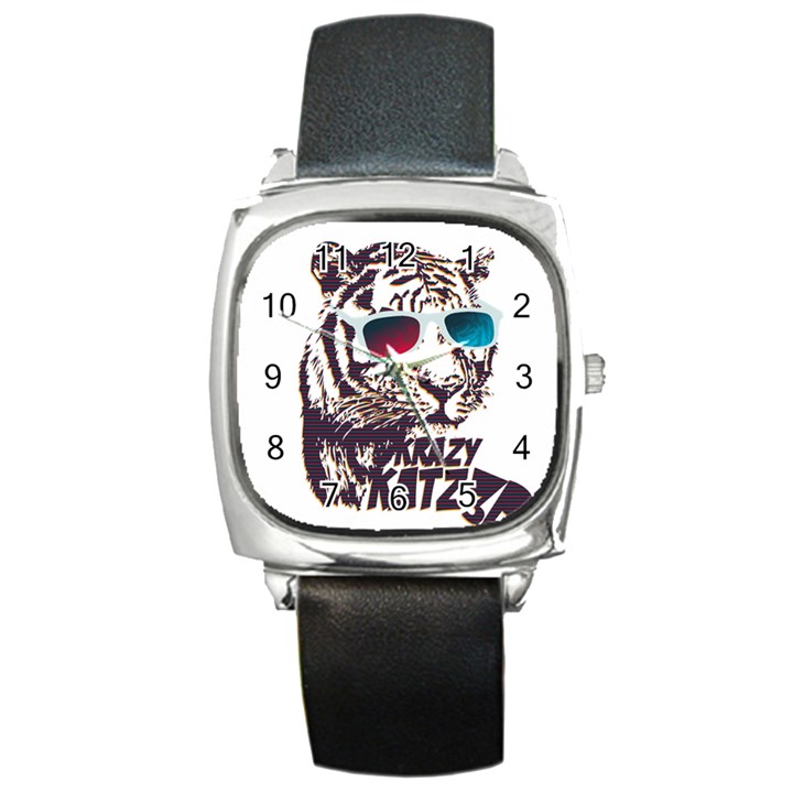 Krazy Katz 3d Tiger Roar Animal Square Metal Watch