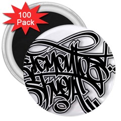 Hip Hop Music Drawing Art Graffiti 3  Magnets (100 Pack) by Sarkoni