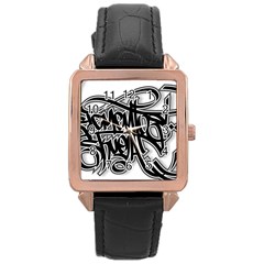 Hip Hop Music Drawing Art Graffiti Rose Gold Leather Watch  by Sarkoni