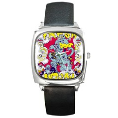 Fresh Urban Cartoon Monster Illustration Cartoon Character Text Square Metal Watch by Sarkoni