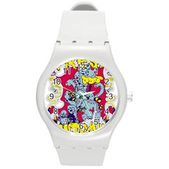 Fresh Urban Cartoon Monster Illustration Cartoon Character Text Round Plastic Sport Watch (m) by Sarkoni