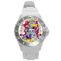 Fresh Urban Cartoon Monster Illustration Cartoon Character Text Round Plastic Sport Watch (l) by Sarkoni