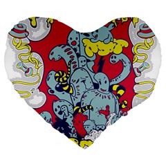 Fresh Urban Cartoon Monster Illustration Cartoon Character Text Large 19  Premium Heart Shape Cushions by Sarkoni