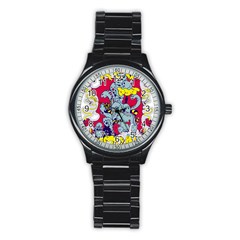 Fresh Urban Cartoon Monster Illustration Cartoon Character Text Stainless Steel Round Watch by Sarkoni